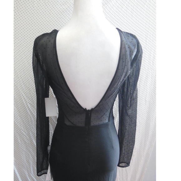 NEW DRESS THE POPULATION Black VAL Rhinestone ILLUSION MESH L/S Mermaid GOWN XS - Picture 10 of 13